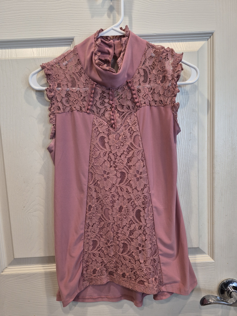 5/25 Sleeveless Lace Panel High-Neck Top Dusty Rose
